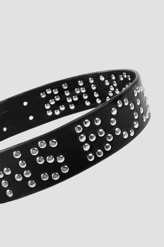 Studded Logo Saddle Pin Belt