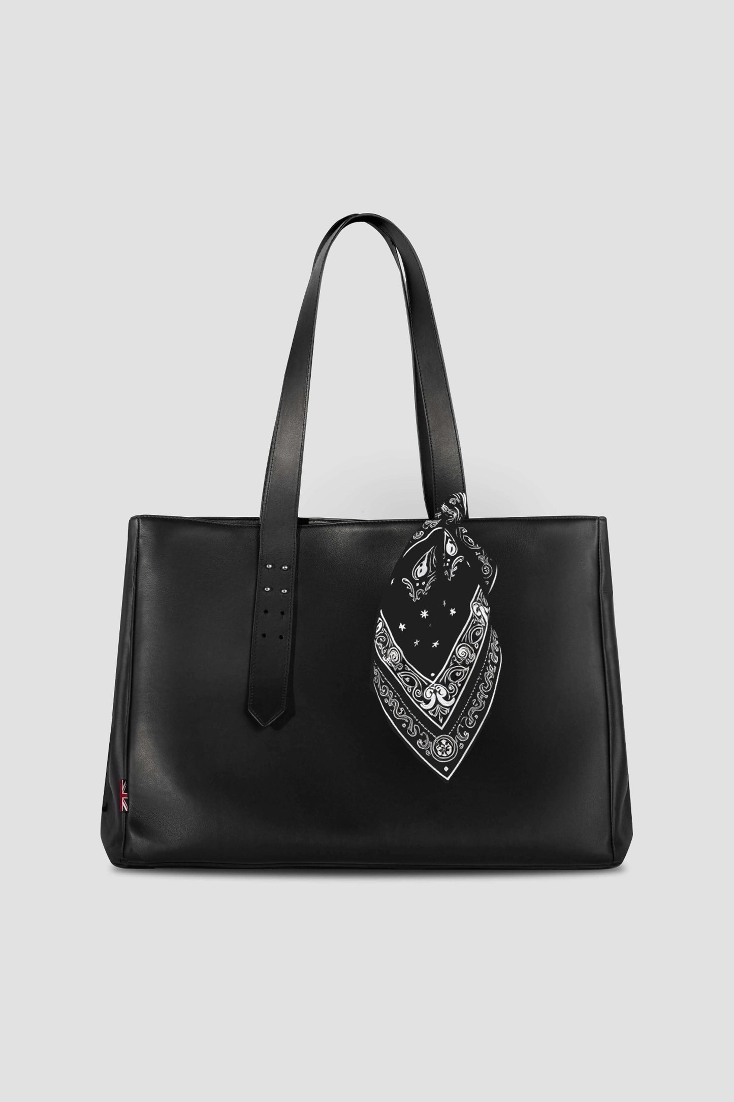 Leather Tote Bag: Black Bandana