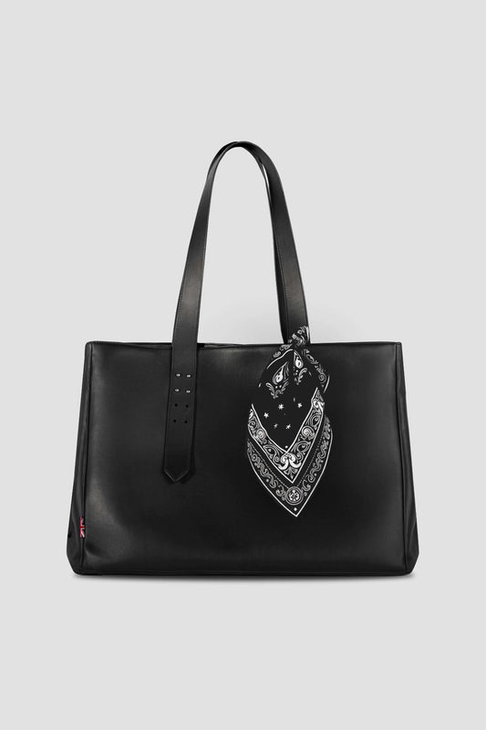 Leather Tote Bag: Black Bandana